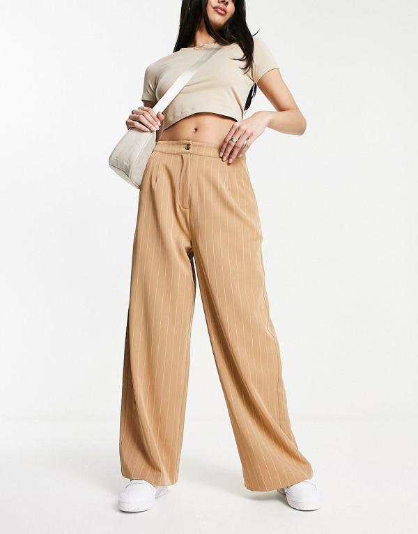 Wednesday's Girl wide leg tailored pants in pinstripe-Brown