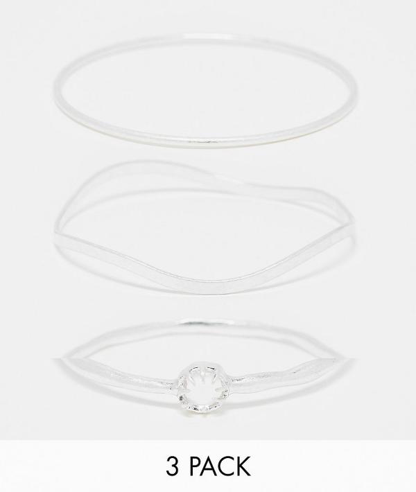 Weekday bangle bracelet 3 pack with gemstone detail in silver