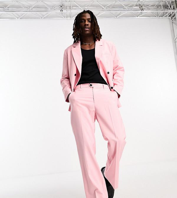 Weekday Franklin flared pants in powder pink exclusive to ASOS (part of a set)