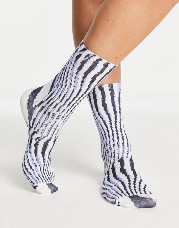 Weekday Lea swirl print socks in off white and blue-Multi