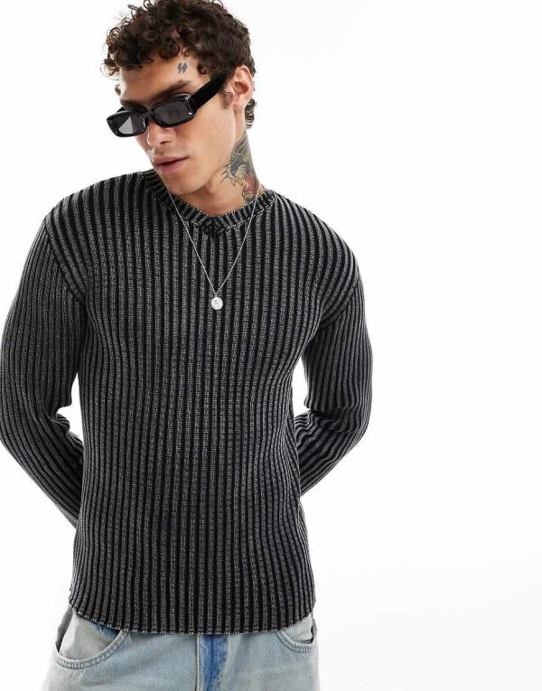 Weekday Morris slim v neck jumper in washed black