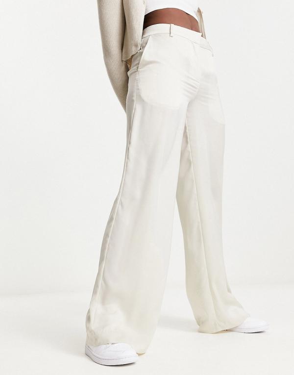 Weekday Riley wide leg satin pants in off white (part of a set)