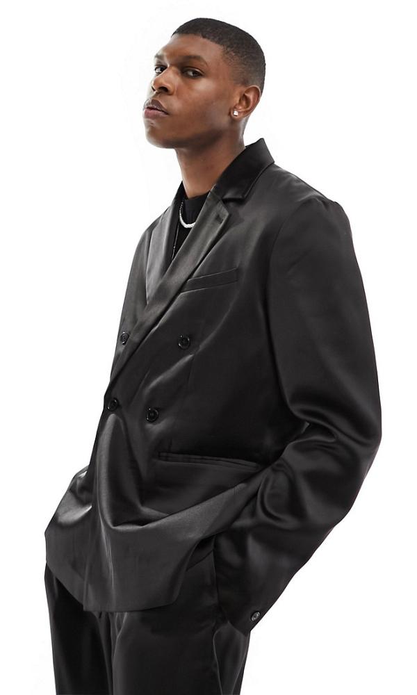 Weekday Roberto regular fit satin blazer in black (part of a set)