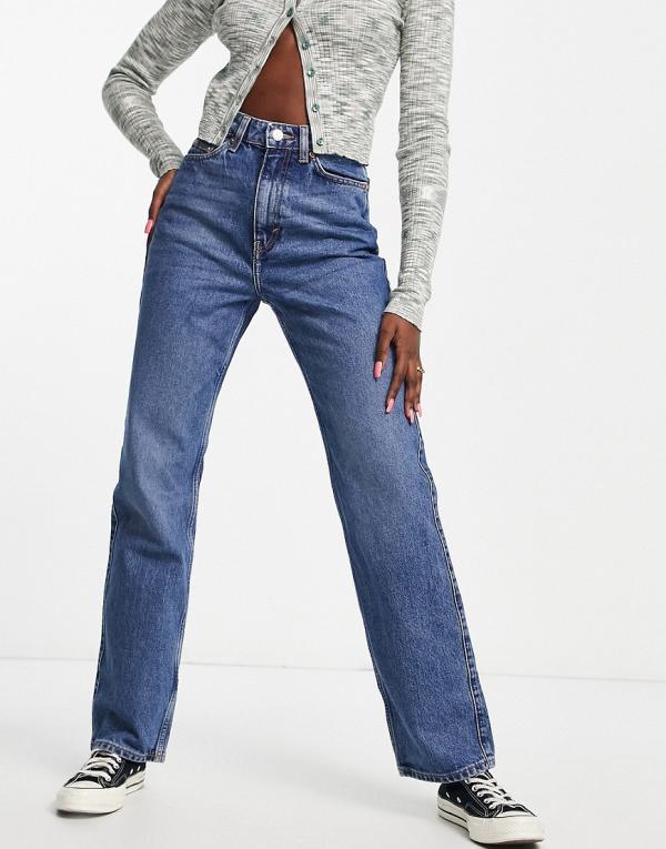 Weekday Rowe extra high waist straight fit jeans in deep blue