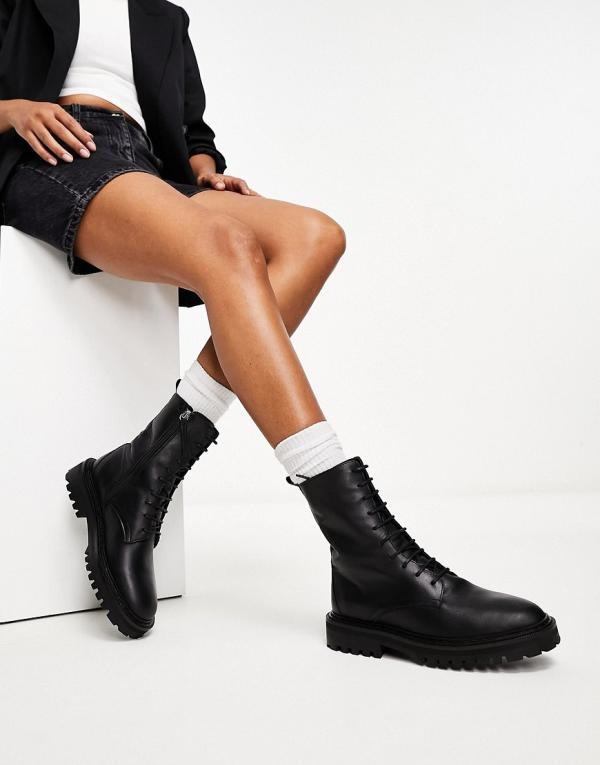 Whistles chunky lace up high ankle boots in black