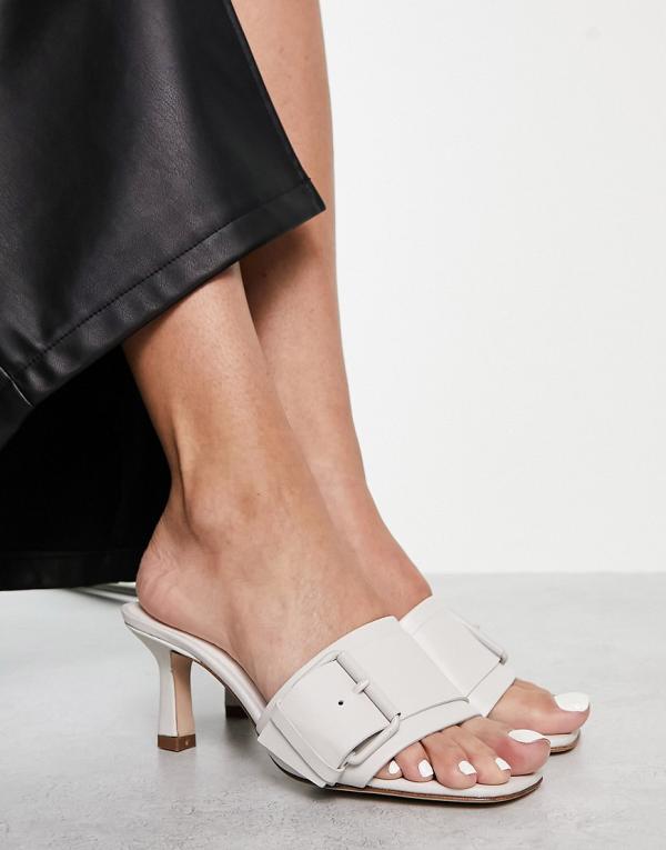 Whistles drench buckle stiletto mules in stone-White