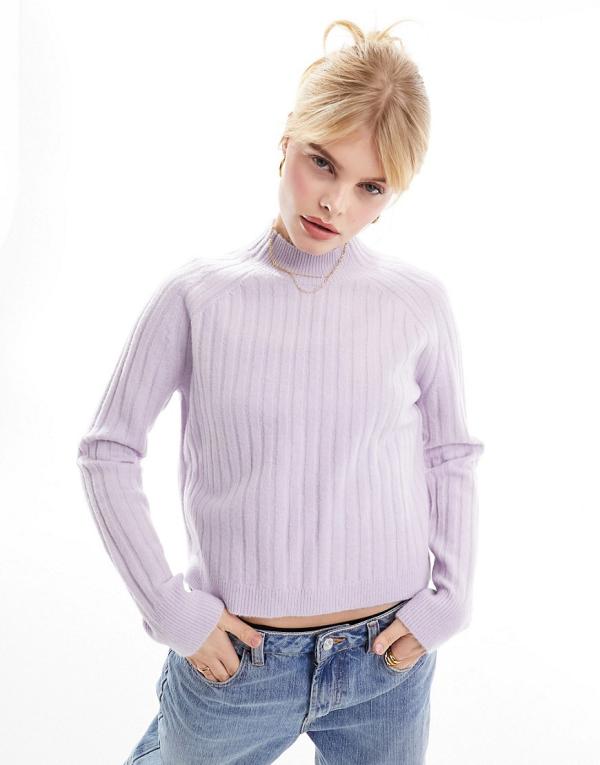 Whistles ribbed sponge crew knit jumper in lilac-Purple