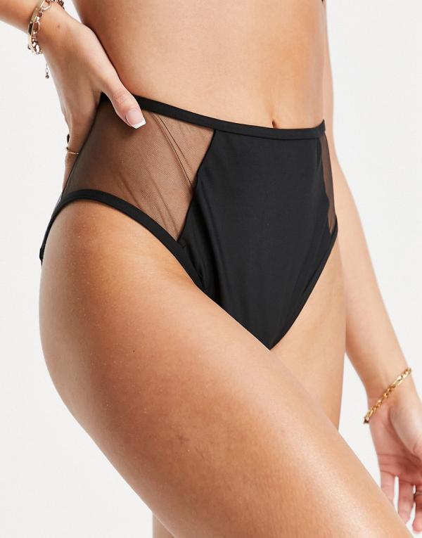 Wolf & Whistle Exclusive mix and match high waist bikini bottoms with mesh inserts in black