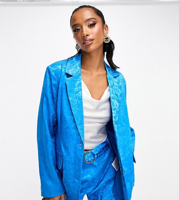 Y.A.S Petite tailored devore satin blazer (part of a set)-Blue