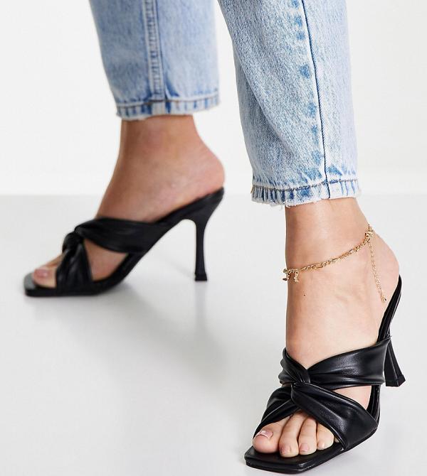 Yours Wide Fit crossover stiletto mules in black
