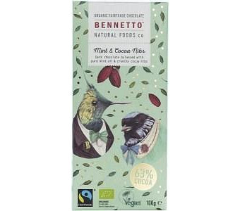 Bennetto Organic Dark Chocolate Mint and Cocoa Nibs 14x100g