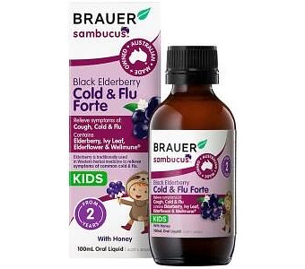 BRAUER Sambucus Black Elderberry Kids Cold & Flu Forte With Honey Oral Liquid 100ml