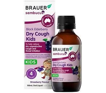 BRAUER Sambucus Black Elderberry Kids Dry Cough Strawberry Flavour Oral Liquid 100ml