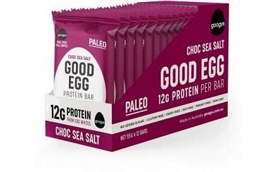 Googys Natural Paleo Protein Bar Choc Sea Salt G/F 12x55g
