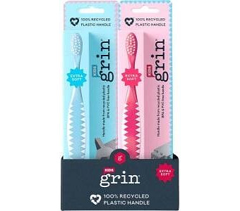 Grin 100% Recycled Toothbrush Kids Extra Soft Pink, Blue x8