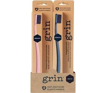 Grin 100% Recycled Toothbrush Medium Pink, Charcoal x8