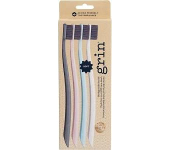 Grin Biodegradable Toothbrush Soft Mint-Ivory-Navy-Pink 8x4pk