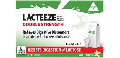LACTEEZE Double Strength Chewable (vanilla flavour) 8c
