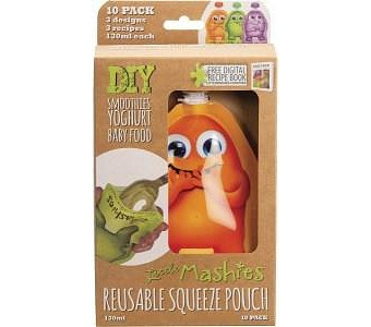 Little Mashies Reusable Squeeze Pouch Mixed Colours 10x130ml