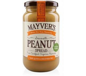 Mayvers Organic Smooth Peanut Butter G/F 375g