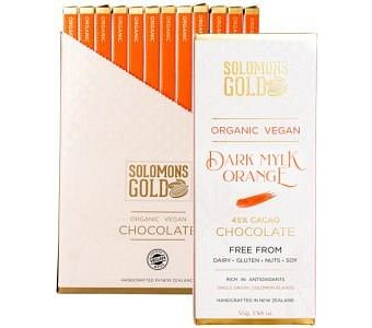 SOLOMONS GOLD Organic Vegan Dark Mylk Orange Chocolate (45% Cacao) 55g x 12 Display
