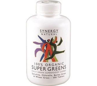 SYNERGY NATURAL Organic Super Greens (Spirulina, Chlorella, Barley Grass & Wheat Grass) 500t