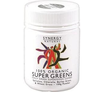 SYNERGY NATURAL Organic Super Greens (Spirulina, Chlorella, Barley Grass & Wheat Grass) Powder 100g
