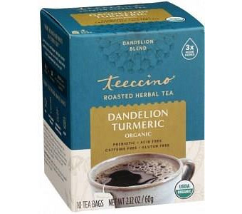 Teeccino Roasted Herbal Tea Organic Dandelion Turmeric No Caf G/F 10Teabags 60g