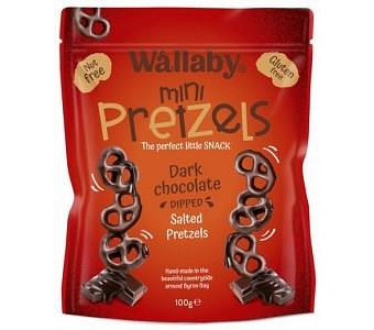 Wallaby Mini Pretzels Dark Chocolate Dipped Salted Pretzels G/F 100g