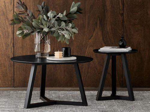 Cannes 2PCE Round Hardwood Coffee and Side Table Set
