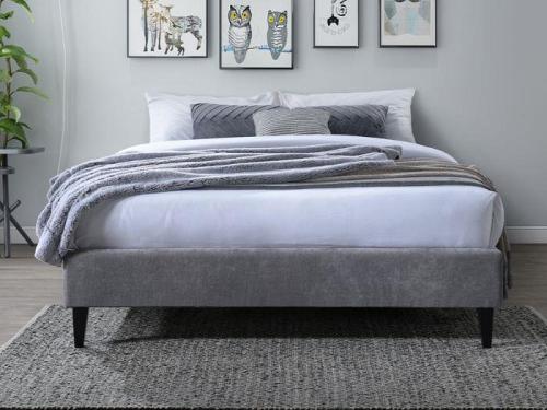Grey Upholstered Double Bed Base