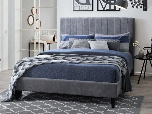 Grey Upholstered Queen Headboard and Bed Base Bundle