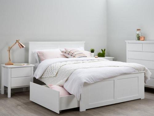 Coco Hardwood White Double Size Bed Frame with Storage