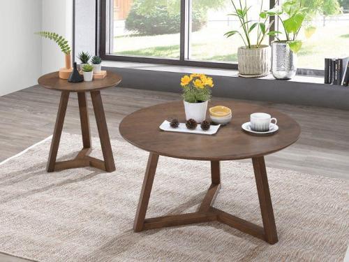 Round Walnut Wood Coffee & Side Table Set