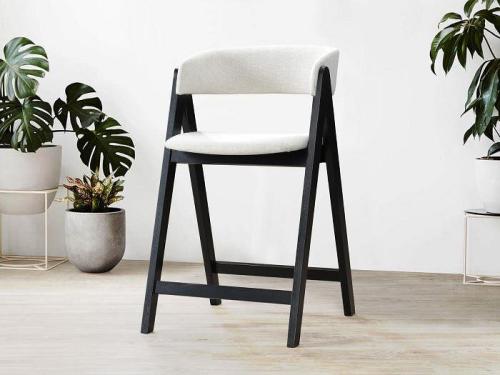 Black Modern Counter Bar Stool with Beige Fabric