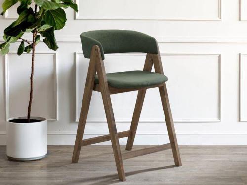 Modern Counter Bar Stool with Green Fabric