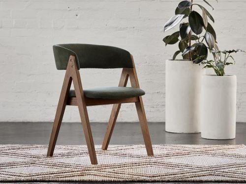 Modern Timber Dining Chair with Green Fabric