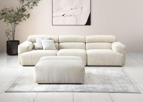 White 3 Seater Sectional Sofa with Ottoman