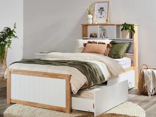 Myer Hardwood King Single Bed with Storage & Bookshelf