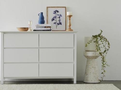 Myer Hardwood White Low Chest of Drawers