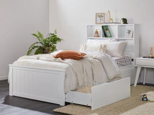 Myer Hardwood White Toddler Single Bed with Storage & Bookshelf