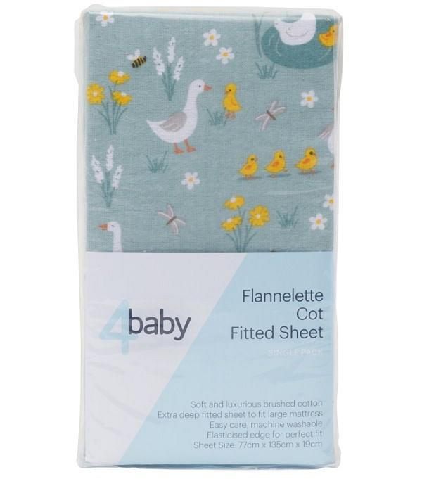 4Baby Flannel Cot Fitted Sheet Duckling Green