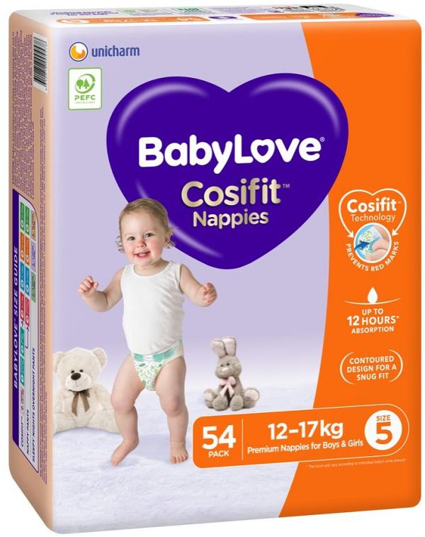 Babylove Cosifit Nappies - Jumbo Bag - Walker - Size 5 - 54 Pack