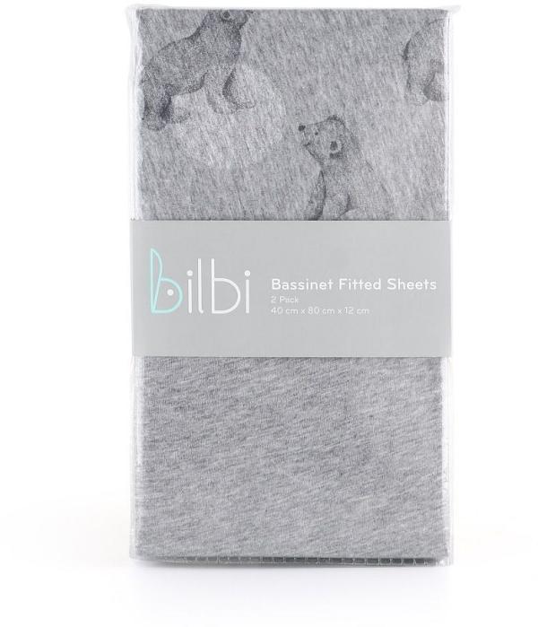 Bilbi Jersey Bassinet Fitted Sheet Grey Bears 2 Pack