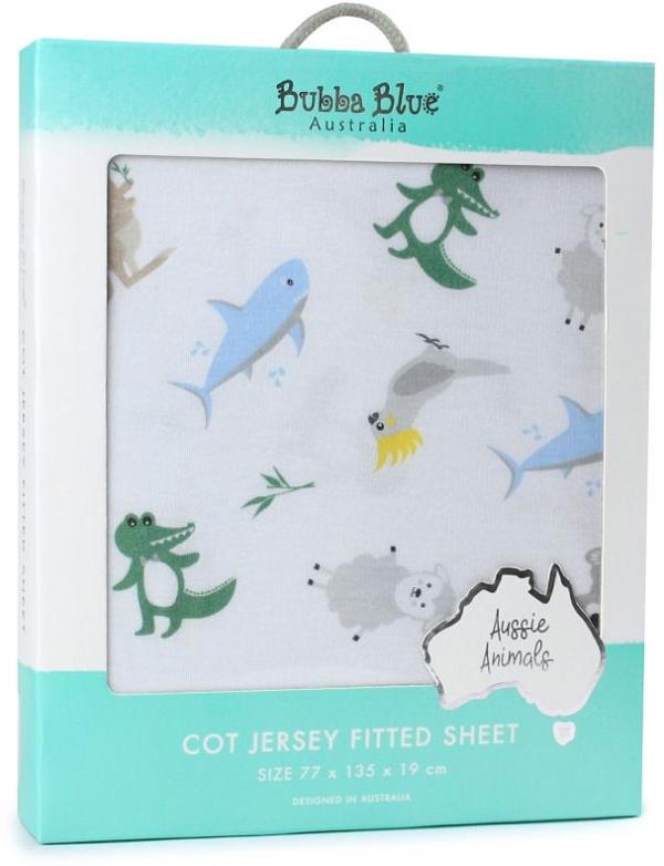 Bubba Blue Aussie Animal Jersey Cot Fitted Sheet