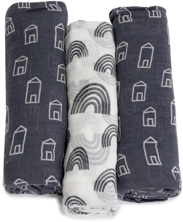Bubba Blue Nordic Muslin Swaddle Wrap Charcoal/White Size 3 Pack