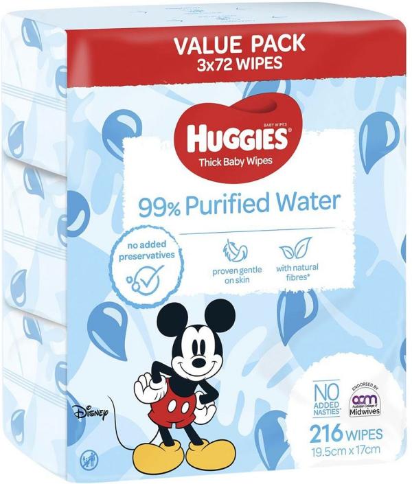 Huggies Baby Wipes 99% Water Wipes 3 X 72Pk