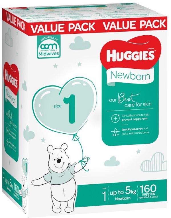 Huggies Nappies Mega Newborn Size 1 - 160 Pack