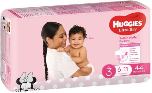 Huggies Ultra Dry Nappies Size3 (6-11Kg) GirlSize - 44 Pack
