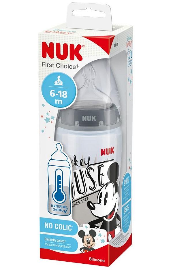 Nuk Mickey Bottle with Temperature Control - 6-18 Months - 300ml Assorted